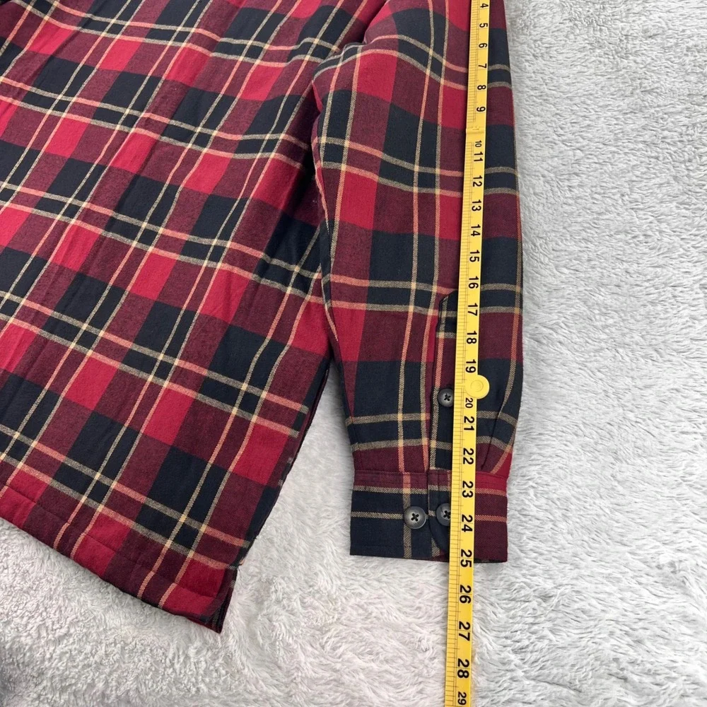 Towncraft Flannel Jacket Shacket Men's‎ MEDIUM Red Black Plaid Quilted Pockets